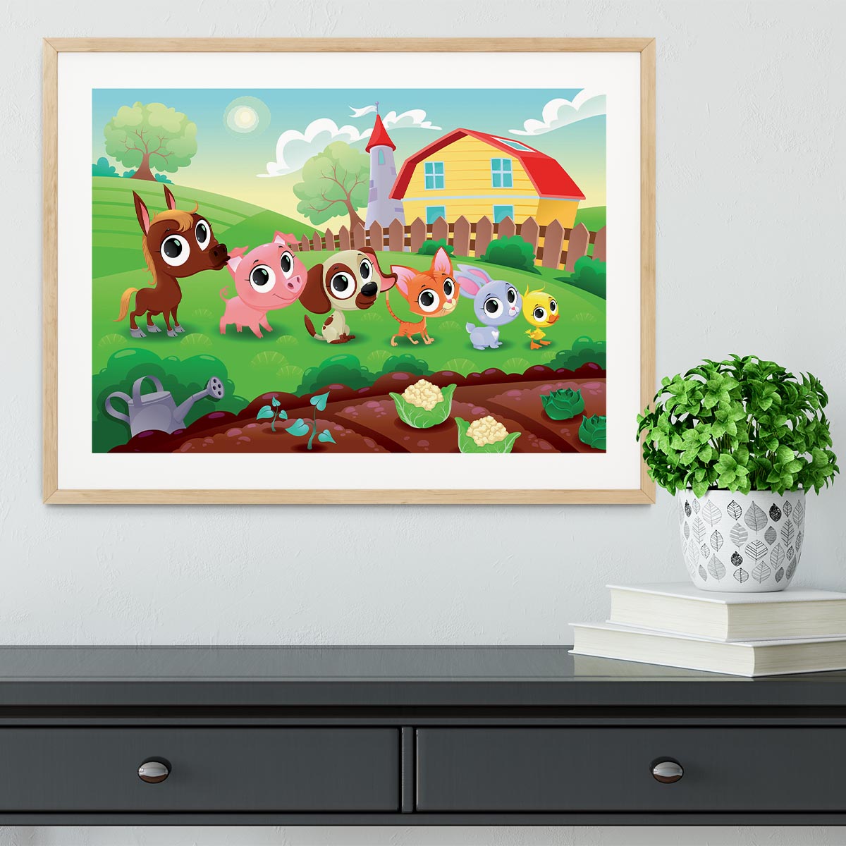 Cute Littest farm animals in the garden Framed Print - Canvas Art Rocks - 3