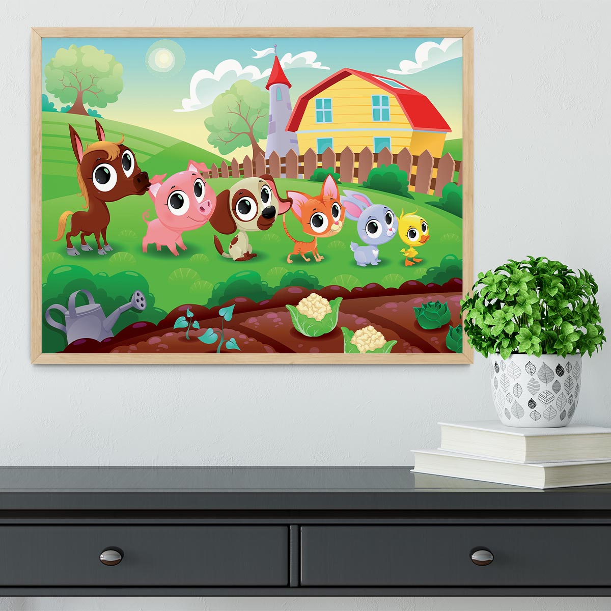 Cute Littest farm animals in the garden Framed Print - Canvas Art Rocks - 4