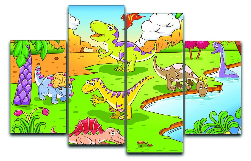 Cute dinosaurs in prehistoric scene 4 Split Panel Canvas  - Canvas Art Rocks - 1