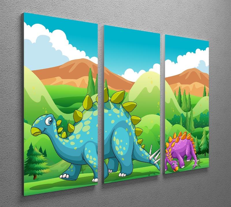 Cute dinosaurs walking 3 Split Panel Canvas Print - Canvas Art Rocks - 2
