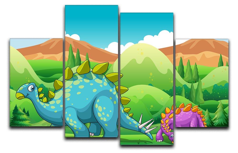 Cute dinosaurs walking 4 Split Panel Canvas  - Canvas Art Rocks - 1