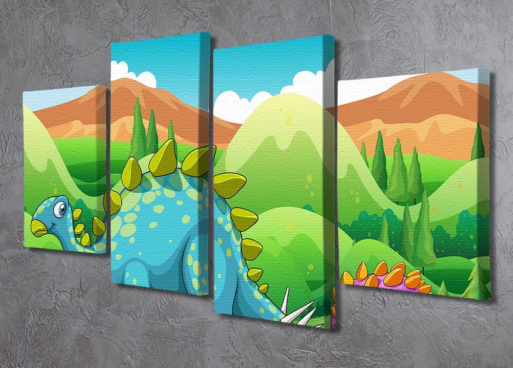 Cute dinosaurs walking 4 Split Panel Canvas - Canvas Art Rocks - 2