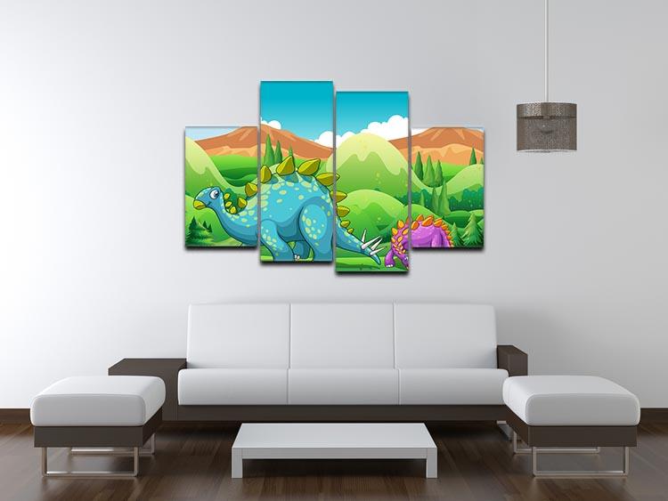 Cute dinosaurs walking 4 Split Panel Canvas - Canvas Art Rocks - 3