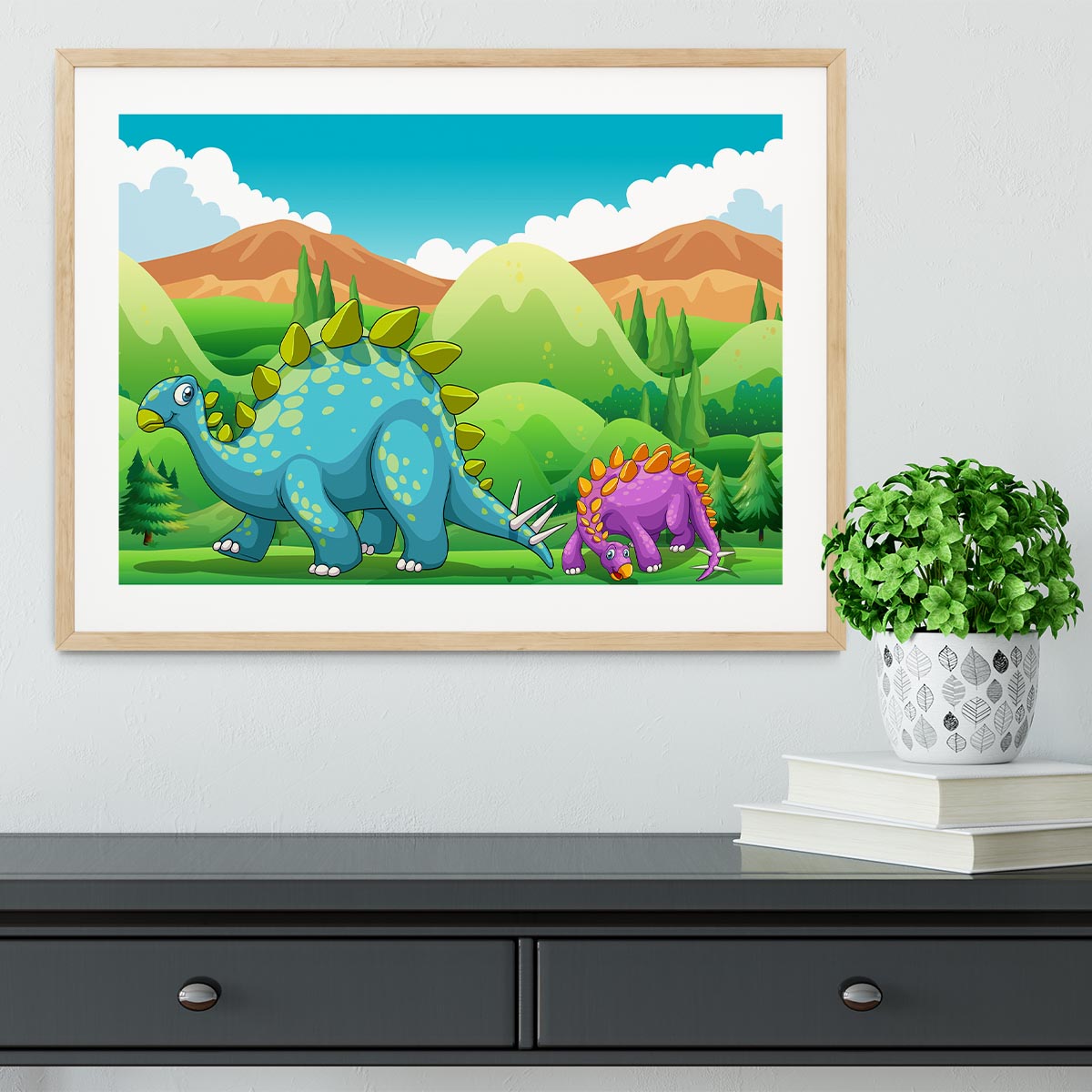 Cute dinosaurs walking Framed Print - Canvas Art Rocks - 3