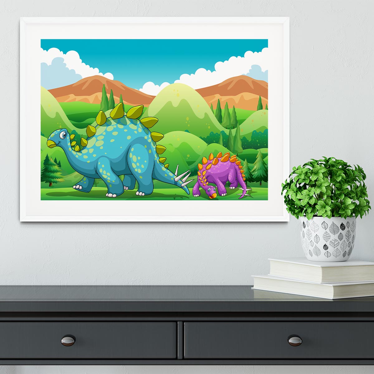 Cute dinosaurs walking Framed Print - Canvas Art Rocks - 5