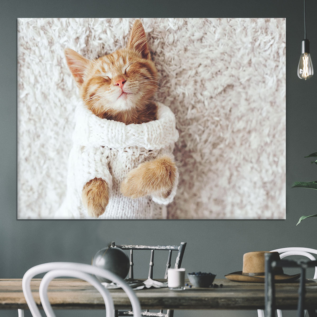 Cute little ginger kitten wearing warm knitted sweater Canvas Print or Poster - Canvas Art Rocks - 3