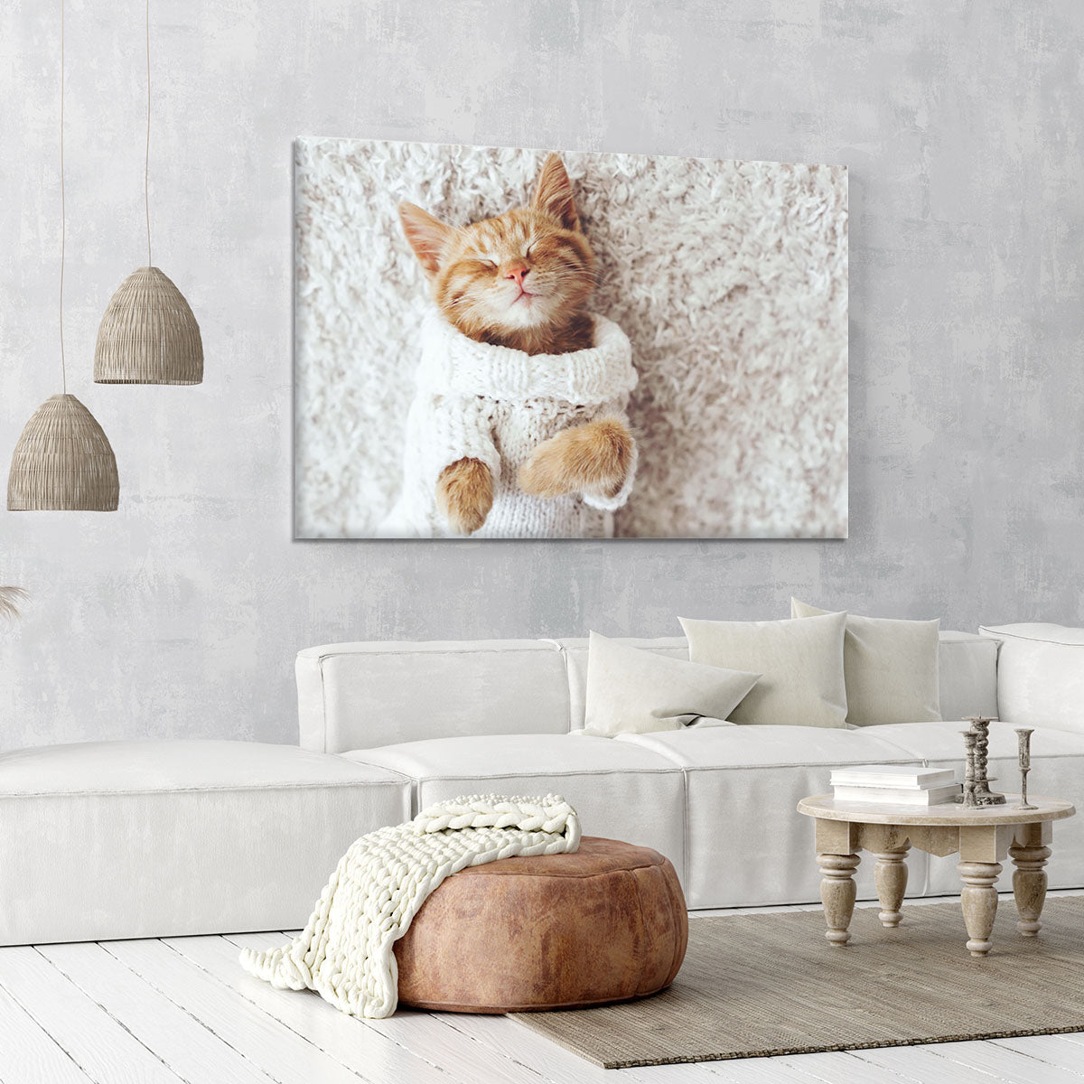 Cute little ginger kitten wearing warm knitted sweater Canvas Print or Poster - Canvas Art Rocks - 6