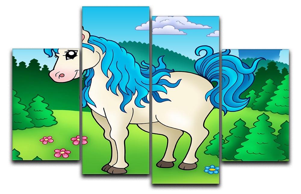 Cute unicorn in forest 4 Split Panel Canvas  - Canvas Art Rocks - 1