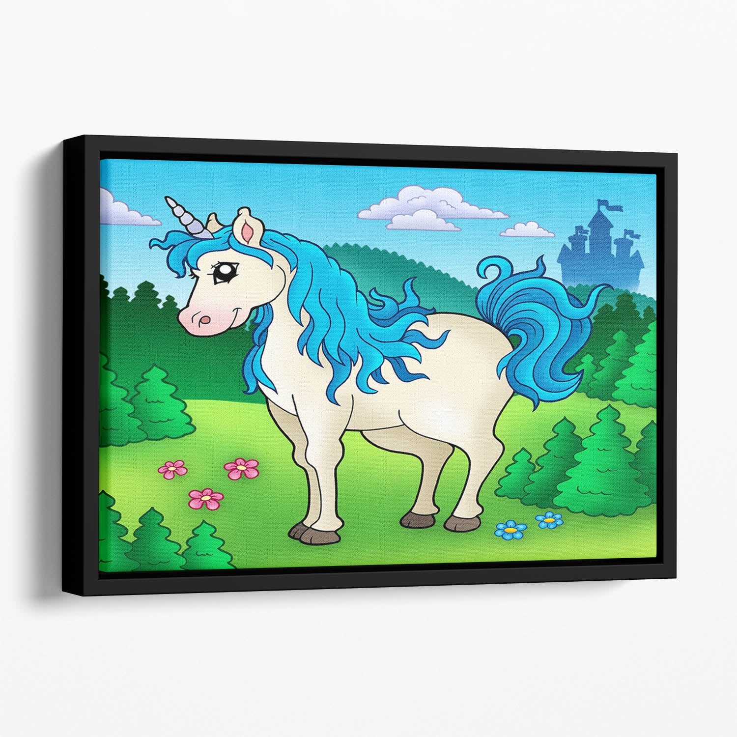 Cute unicorn in forest Floating Framed Canvas