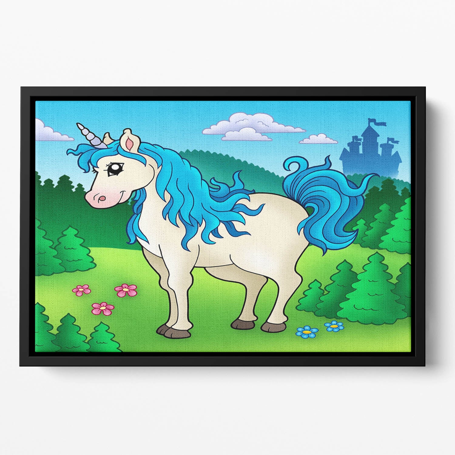 Cute unicorn in forest Floating Framed Canvas