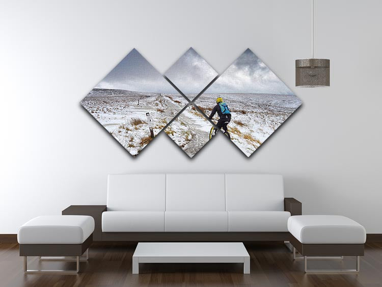 Cycling in the snow 4 Square Multi Panel Canvas - Canvas Art Rocks - 3