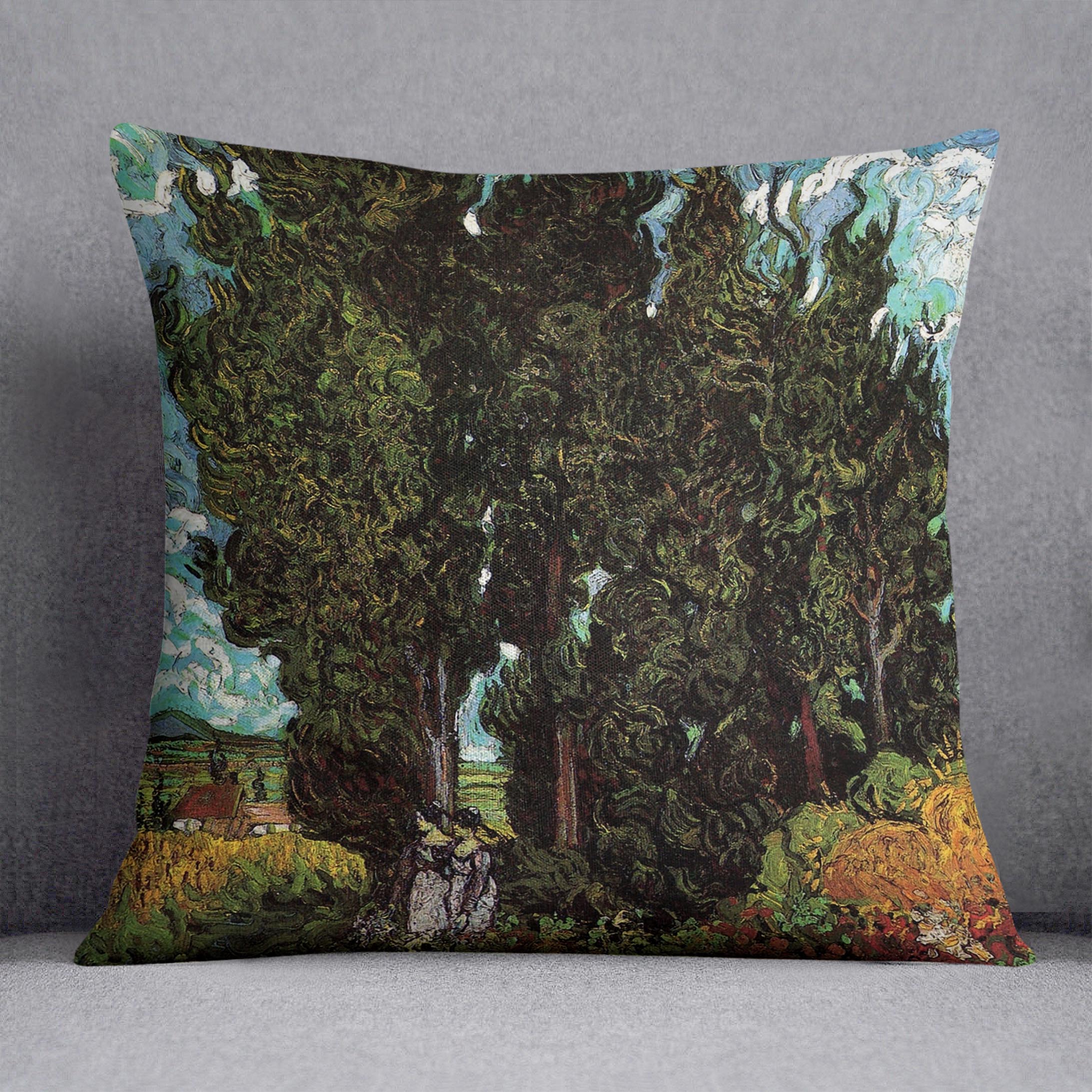 Cypresses with Two Female Figures by Van Gogh Cushion