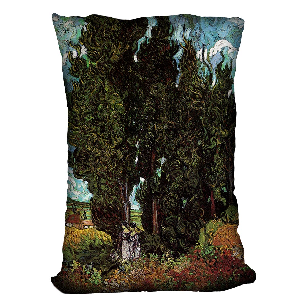 Cypresses with Two Female Figures by Van Gogh Cushion