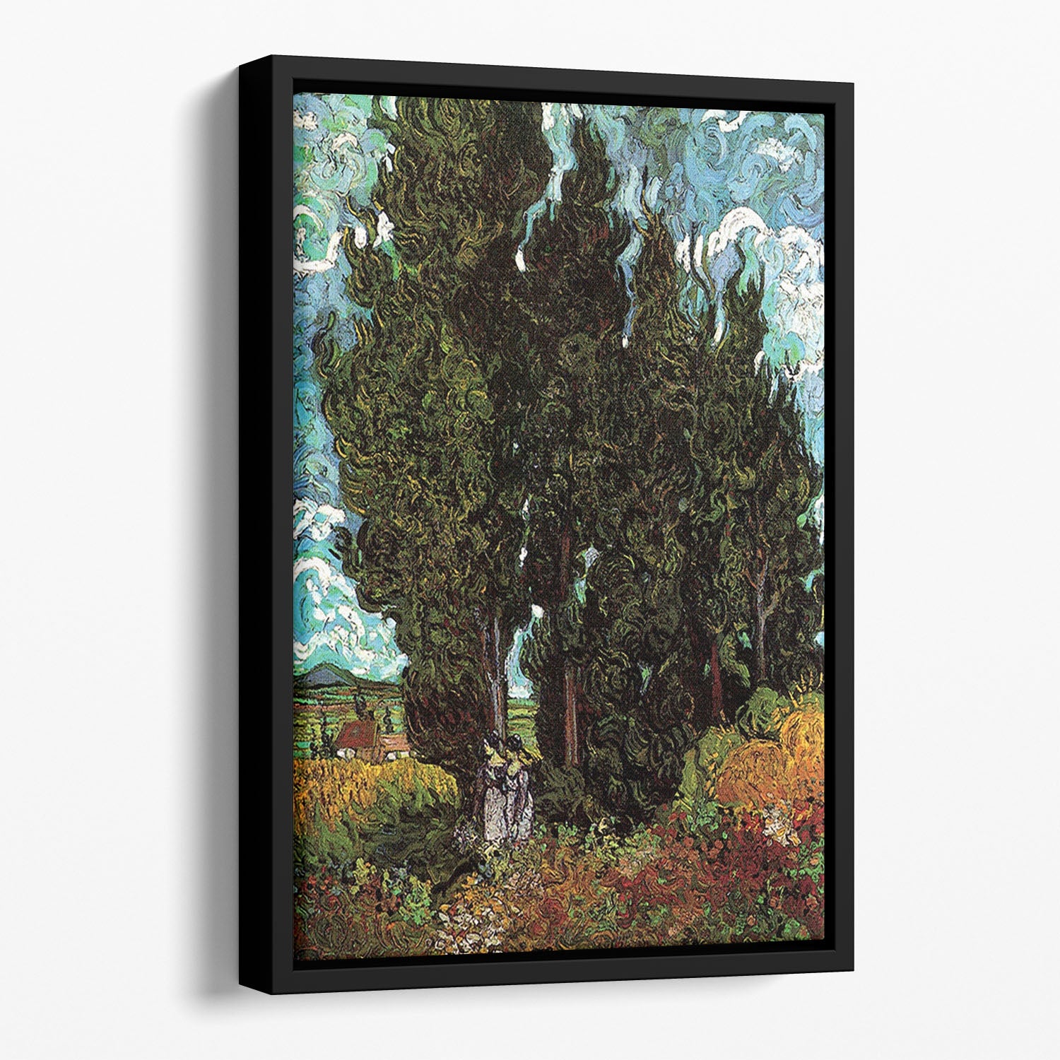 Cypresses with Two Female Figures by Van Gogh Floating Framed Canvas