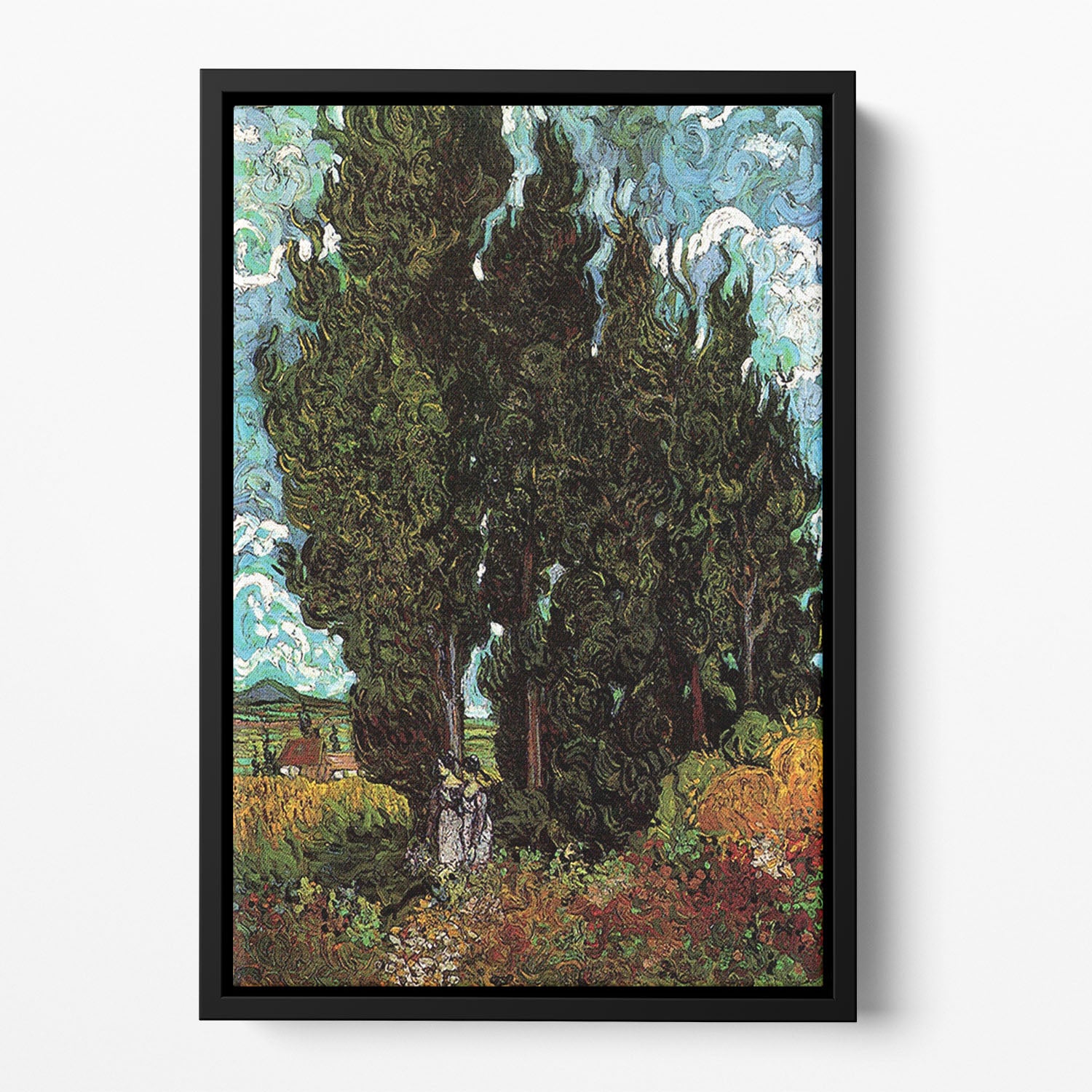 Cypresses with Two Female Figures by Van Gogh Floating Framed Canvas