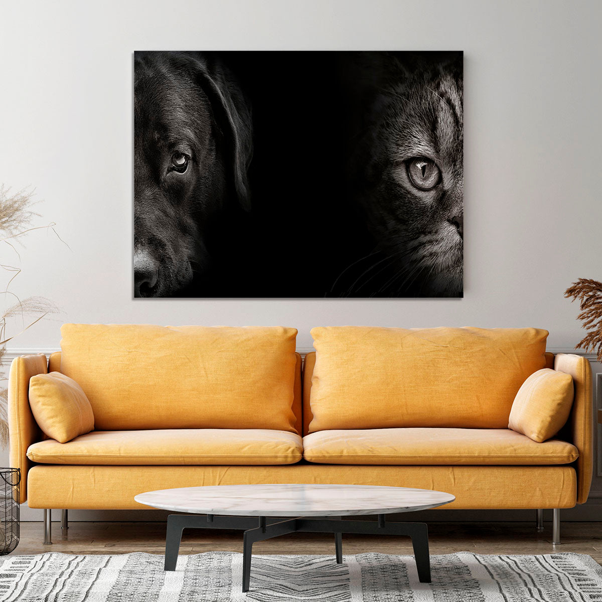 Dark muzzle labrador dog and cat Canvas Print or Poster - Canvas Art Rocks - 4
