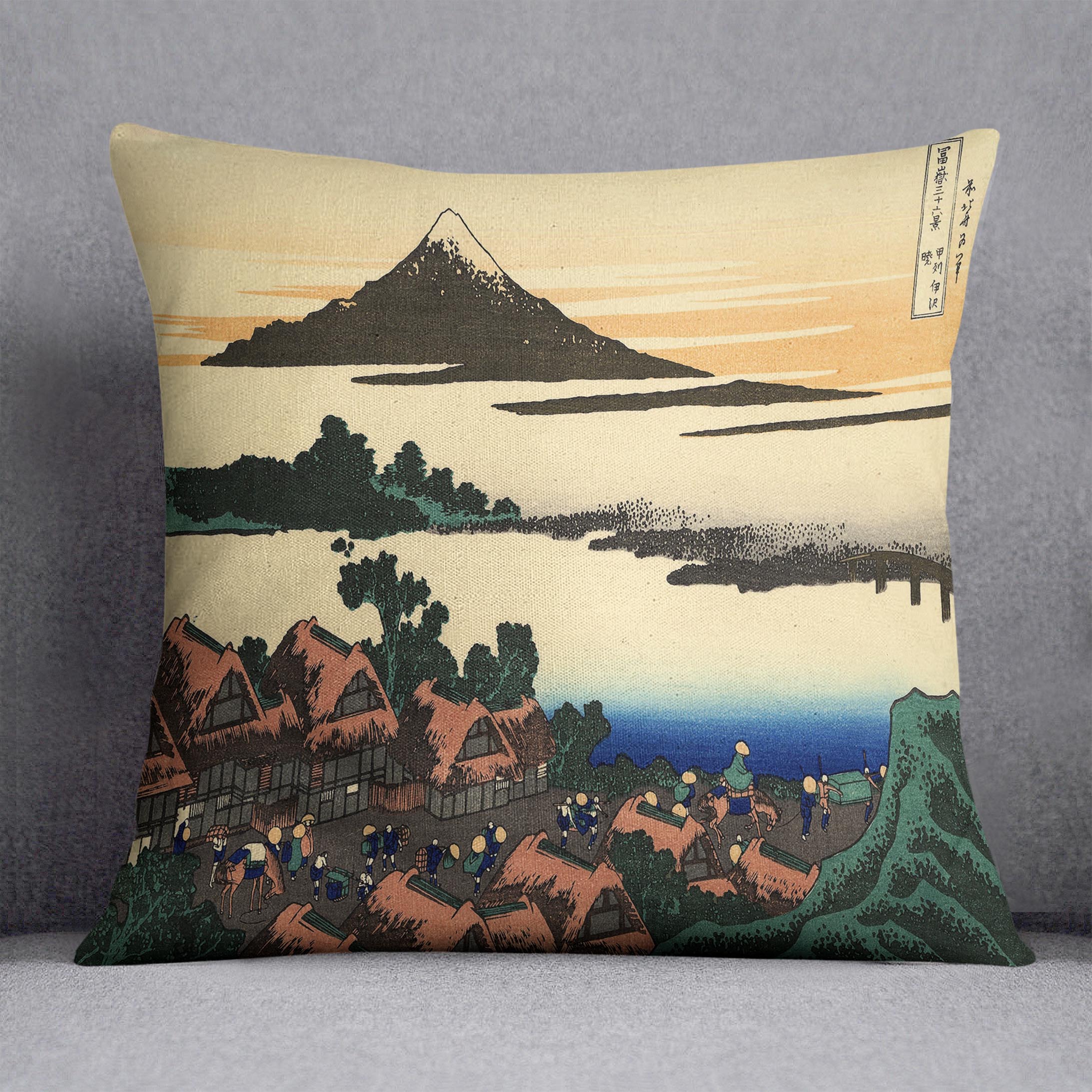 Dawn at Isawa in the Kai province by Hokusai Cushion