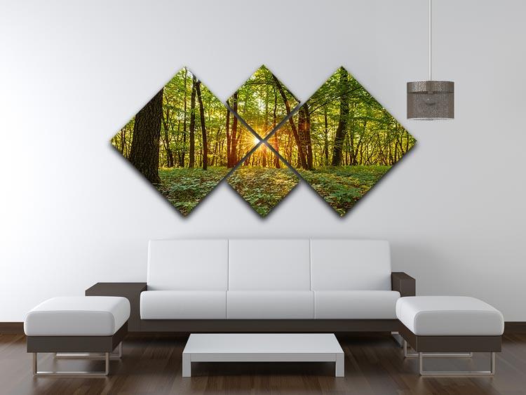 Dawn in the forest of Bavaria 4 Square Multi Panel Canvas  - Canvas Art Rocks - 3
