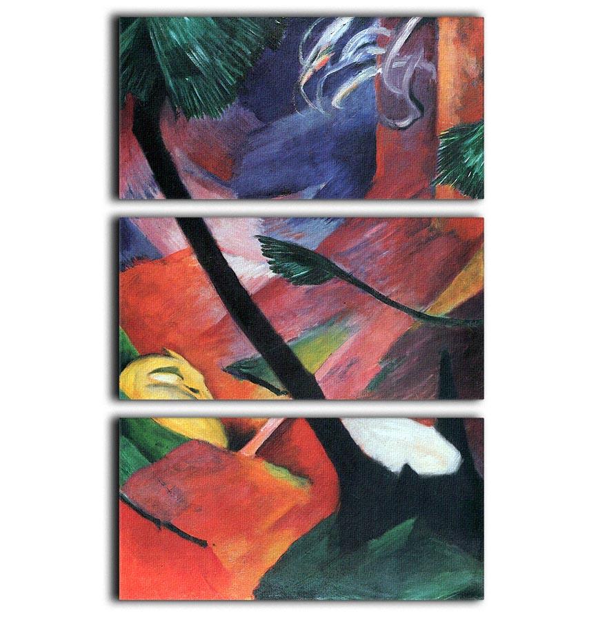Deer in the forest II by Franz Marc 3 Split Panel Canvas Print - Canvas Art Rocks - 1