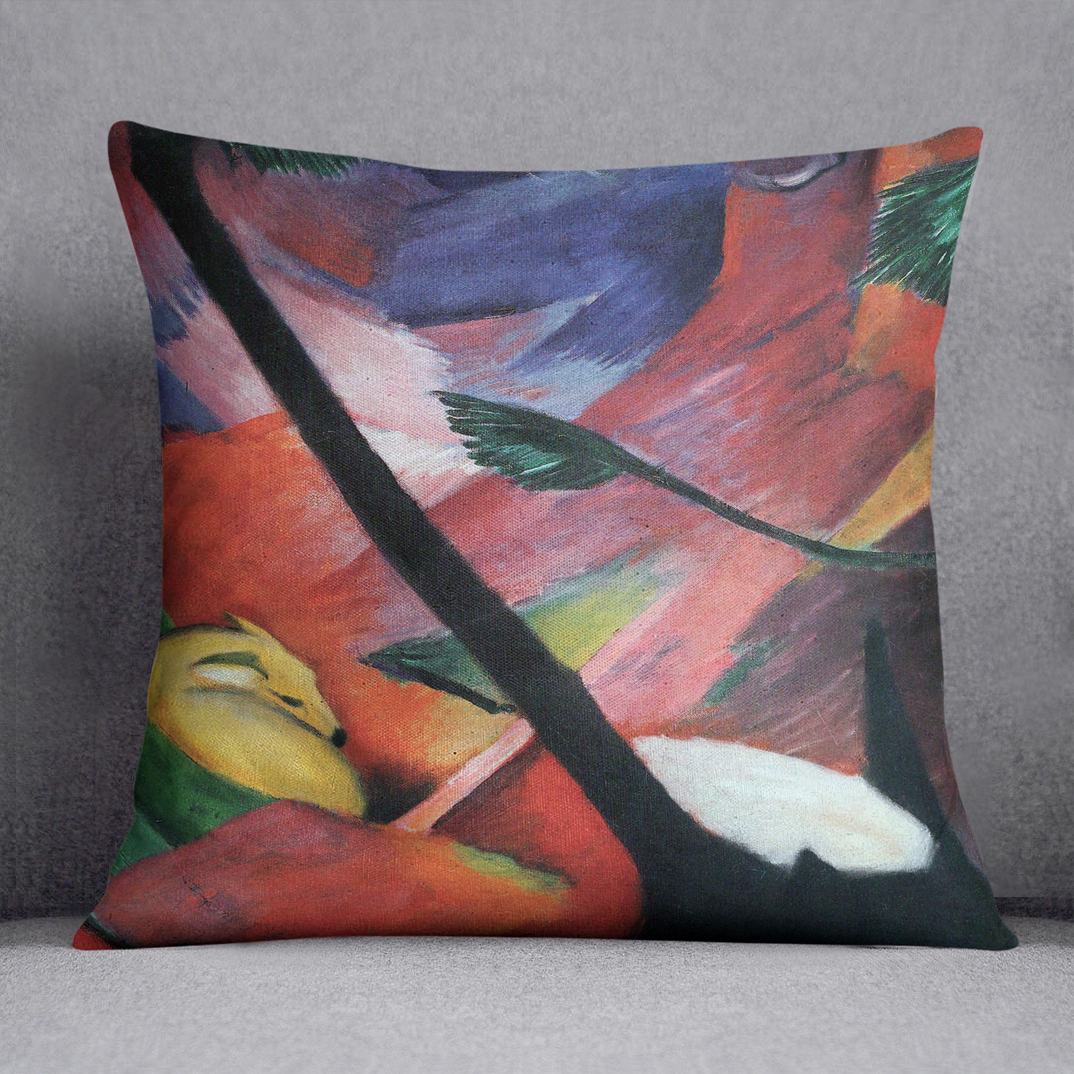 Deer in the forest II by Franz Marc Cushion