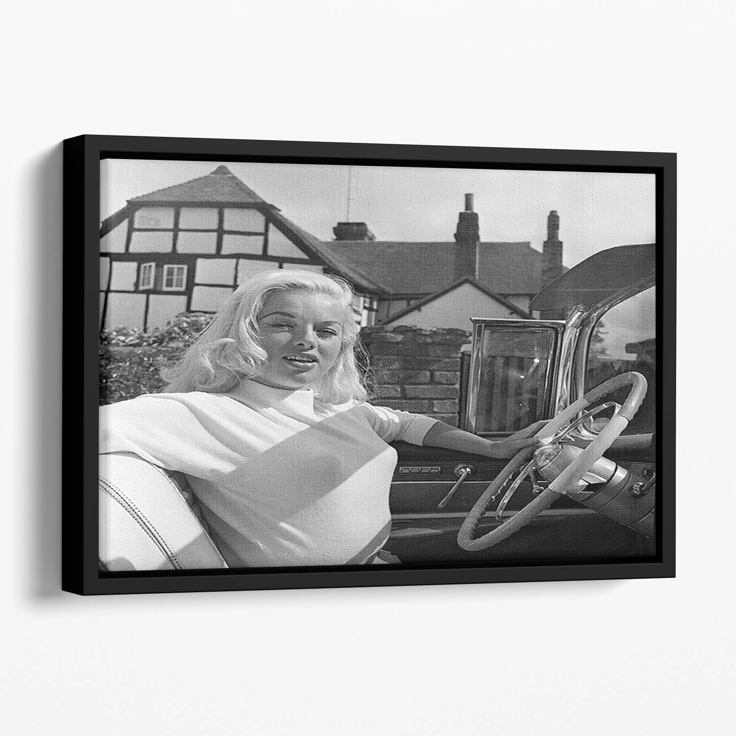 Diana Dors in her car Floating Framed Canvas