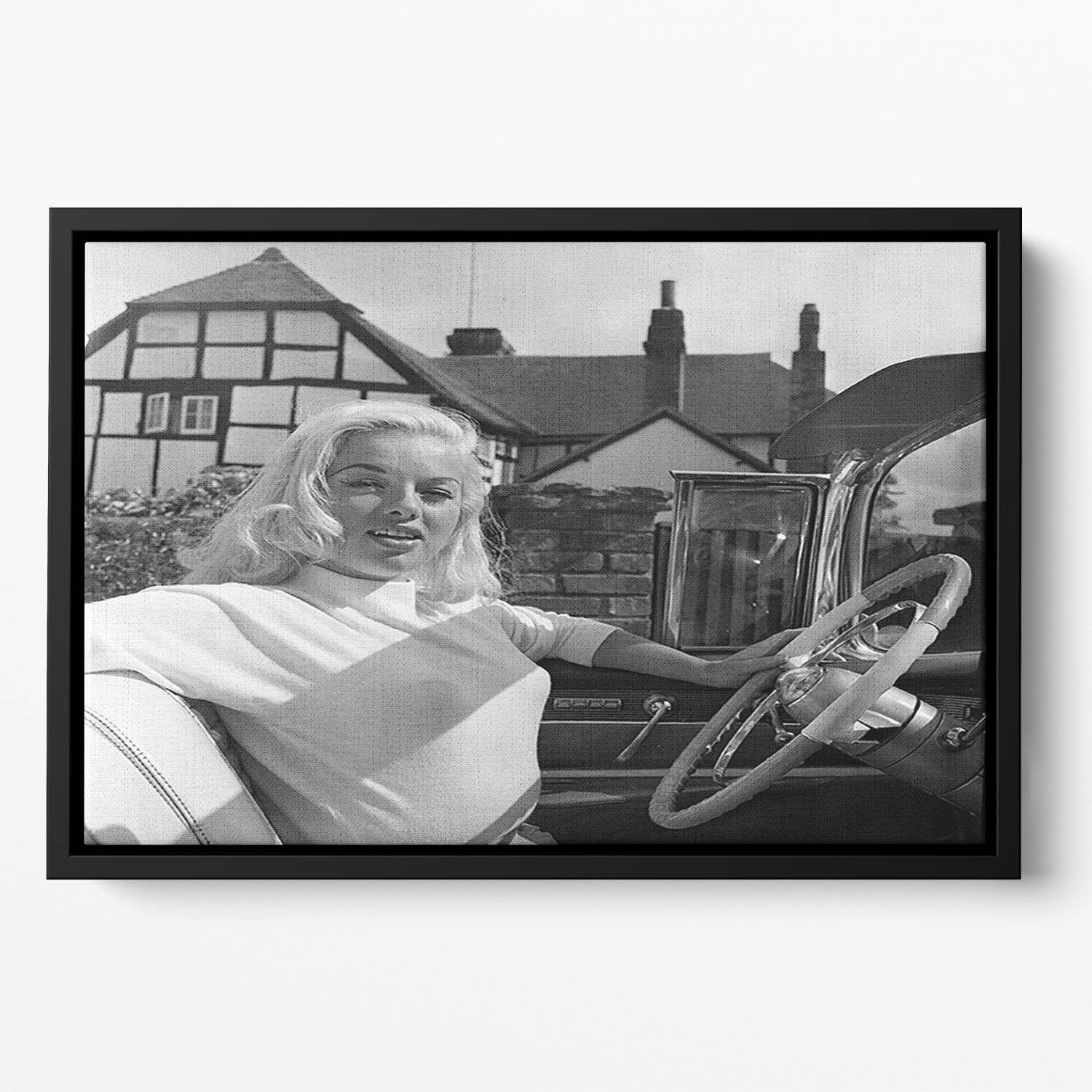 Diana Dors in her car Floating Framed Canvas