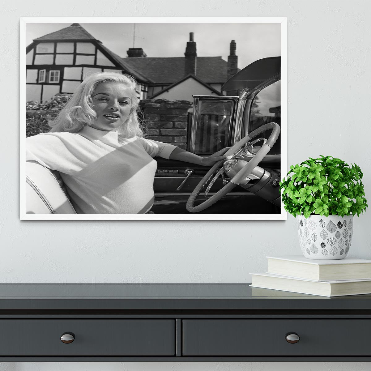 Diana Dors in her car Framed Print - Canvas Art Rocks -6
