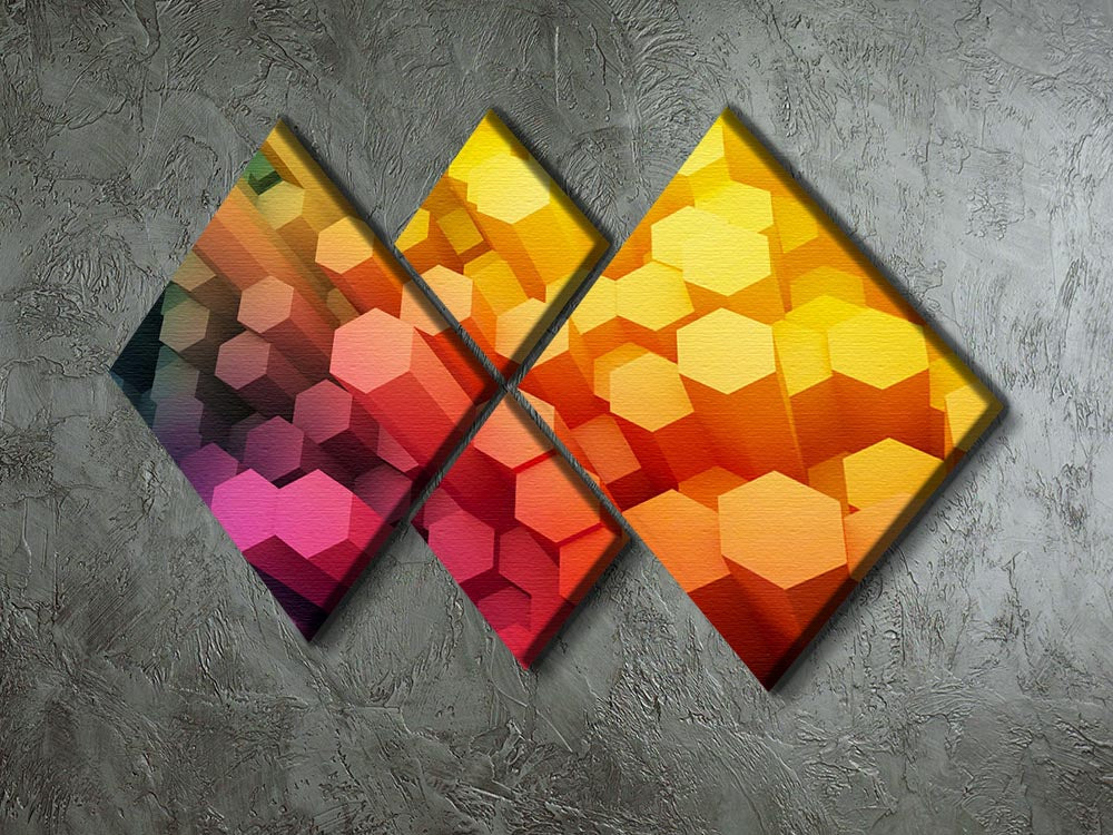 Dimensional Hexagons 4 Square Multi Panel Canvas - Canvas Art Rocks - 2