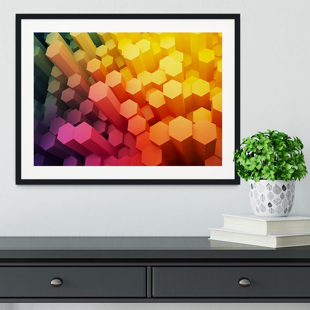 Dimensional Hexagons Framed Print - Canvas Art Rocks - 1