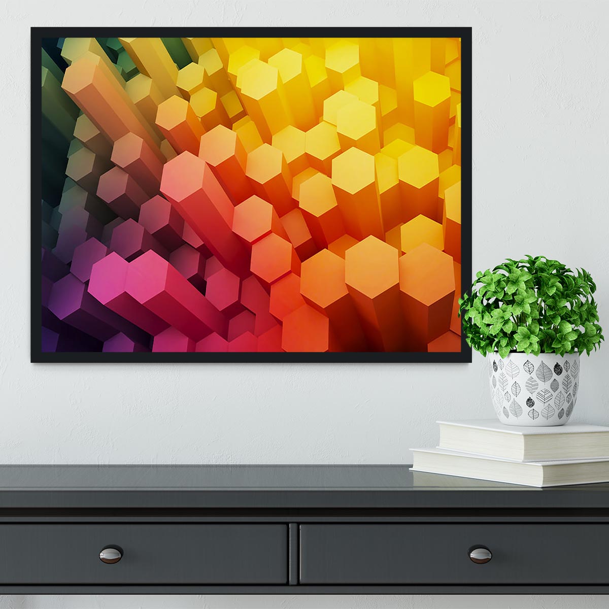 Dimensional Hexagons Framed Print - Canvas Art Rocks - 2
