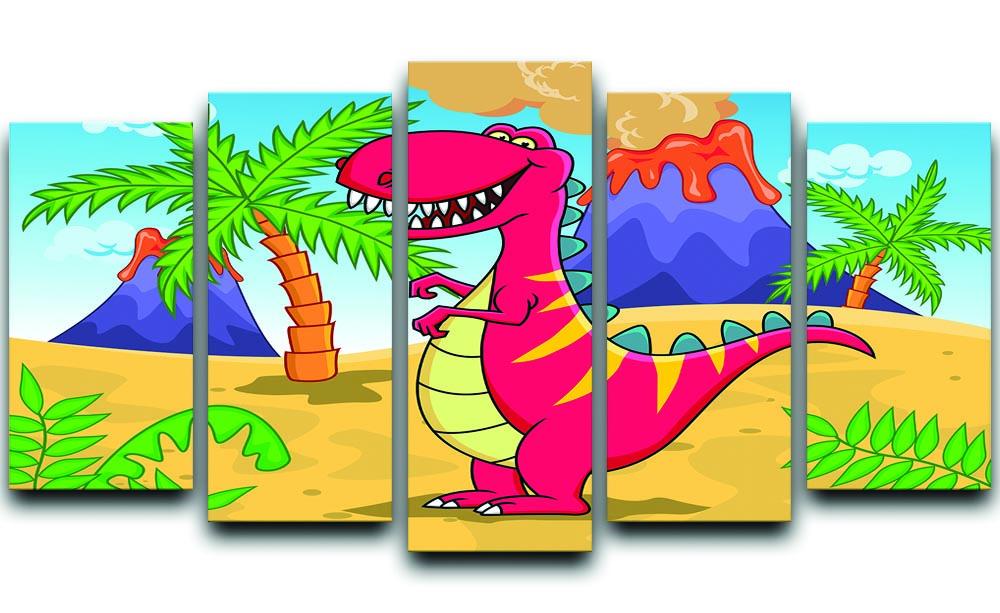 Dinosaur Volcano Cartoon 5 Split Panel Canvas  - Canvas Art Rocks - 1