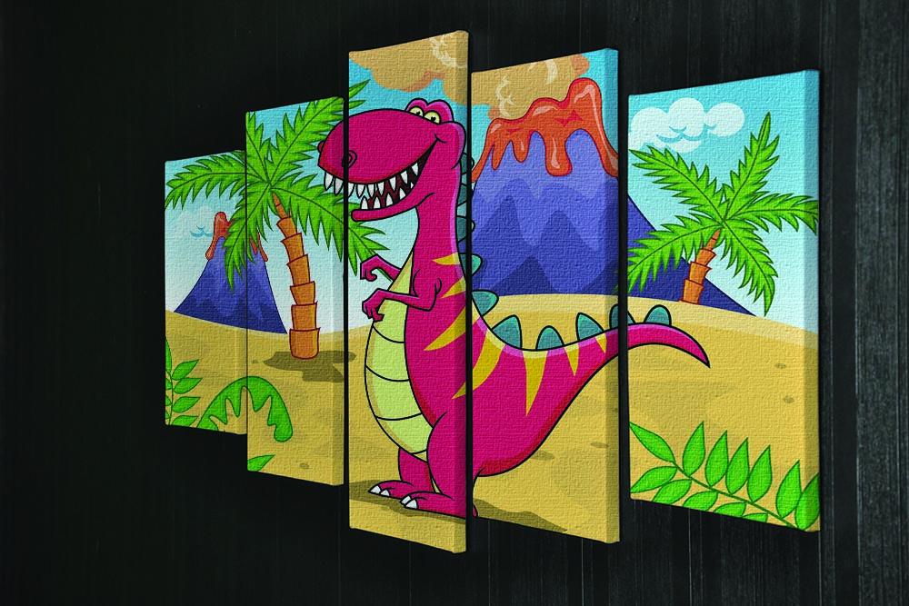 Dinosaur Volcano Cartoon 5 Split Panel Canvas - Canvas Art Rocks - 2
