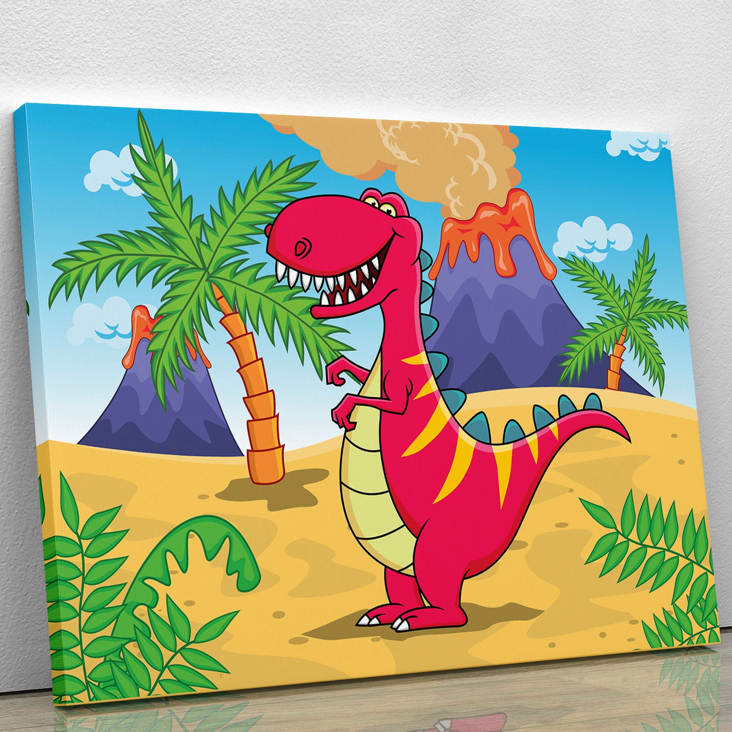Dinosaur Volcano Cartoon Canvas Print or Poster - Canvas Art Rocks - 1