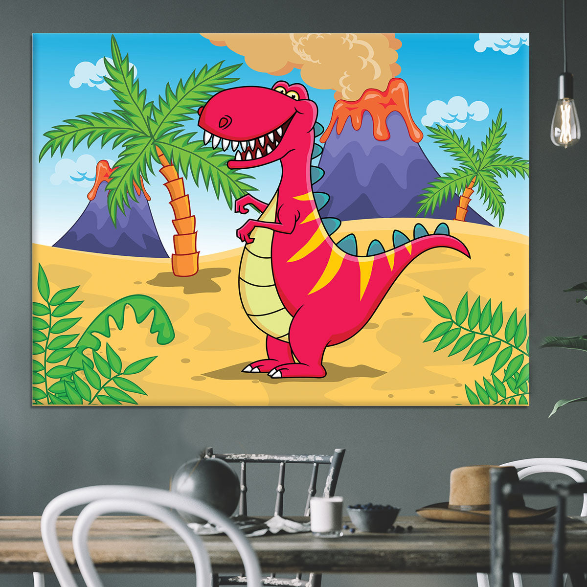 Dinosaur Volcano Cartoon Canvas Print or Poster - Canvas Art Rocks - 3