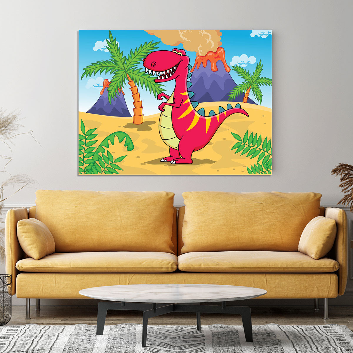 Dinosaur Volcano Cartoon Canvas Print or Poster - Canvas Art Rocks - 4