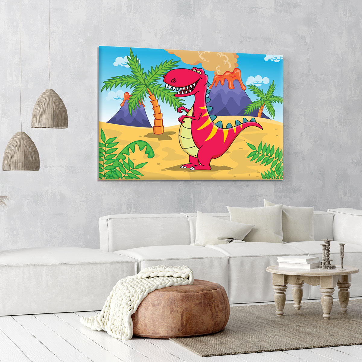 Dinosaur Volcano Cartoon Canvas Print or Poster - Canvas Art Rocks - 6