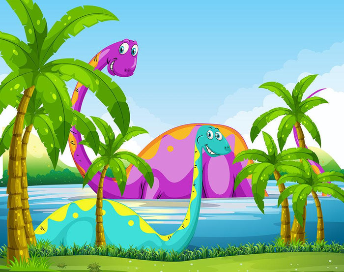Dinosaur having fun in the lake Wall Mural Wallpaper