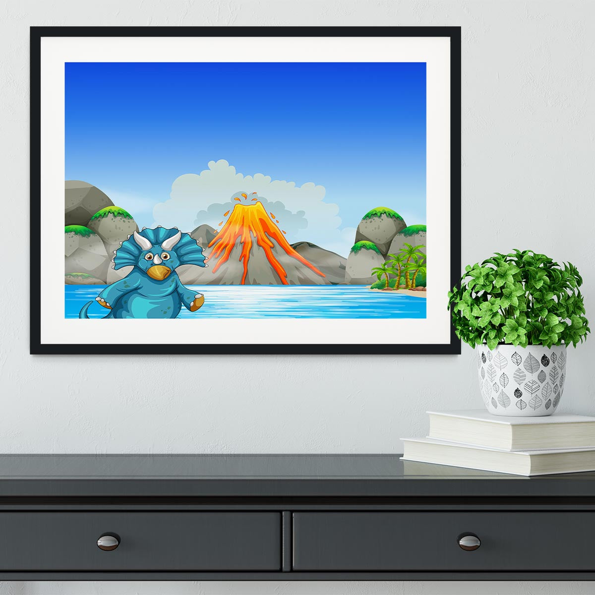 Dinosaur living by the lake Framed Print - Canvas Art Rocks - 1