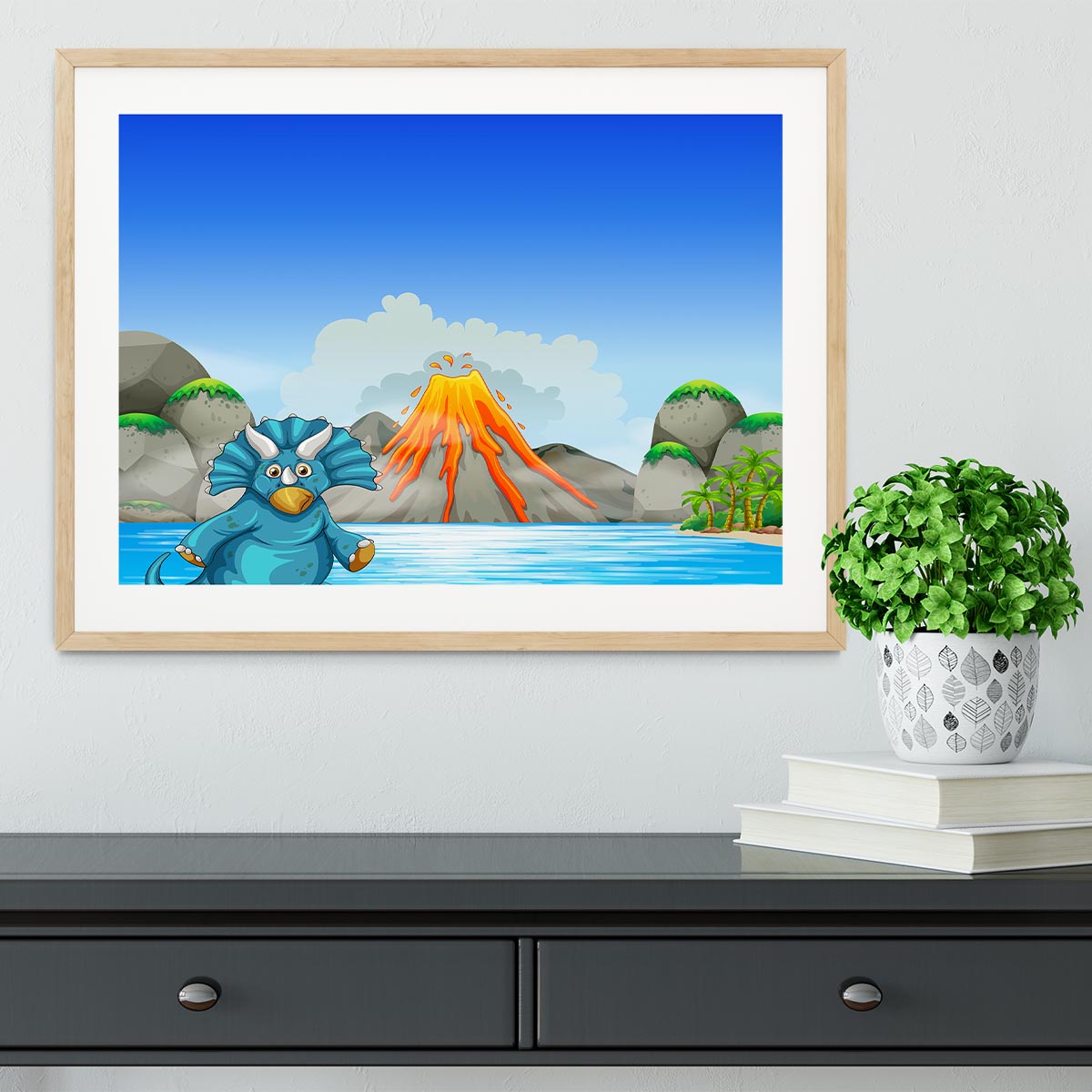 Dinosaur living by the lake Framed Print - Canvas Art Rocks - 3