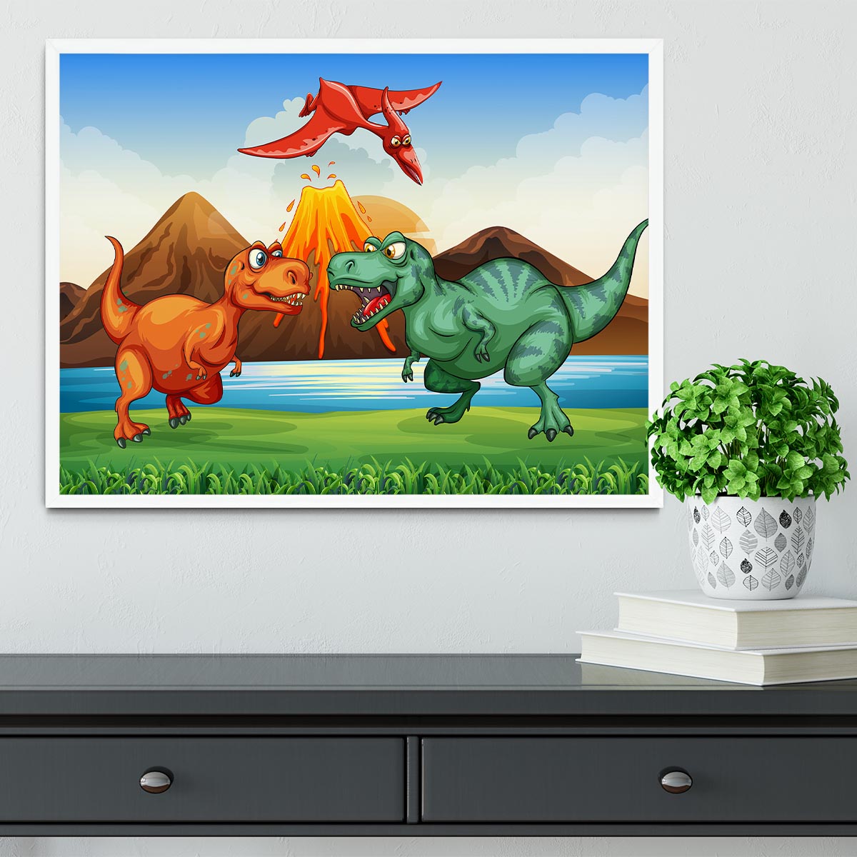Dinosaurs fighting Framed Print - Canvas Art Rocks -6