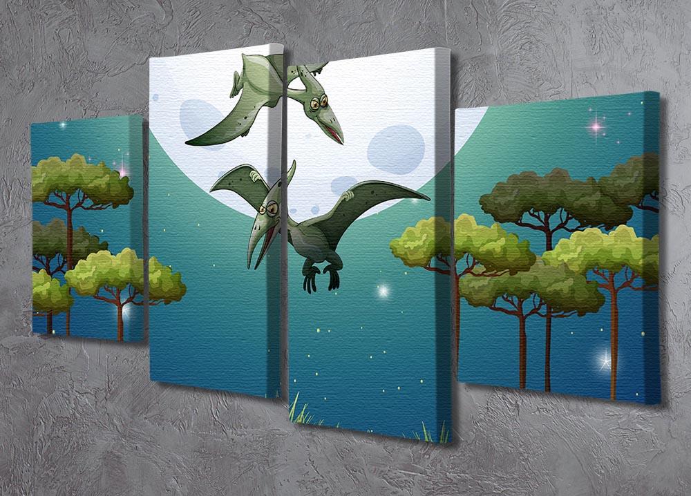 Dinosaurs flying on fullmoon 4 Split Panel Canvas - Canvas Art Rocks - 2