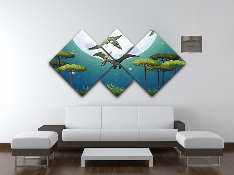 Dinosaurs flying on fullmoon 4 Square Multi Panel Canvas - Canvas Art Rocks - 3