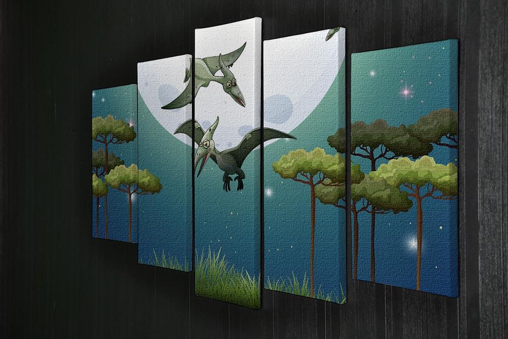 Dinosaurs flying on fullmoon 5 Split Panel Canvas - Canvas Art Rocks - 2
