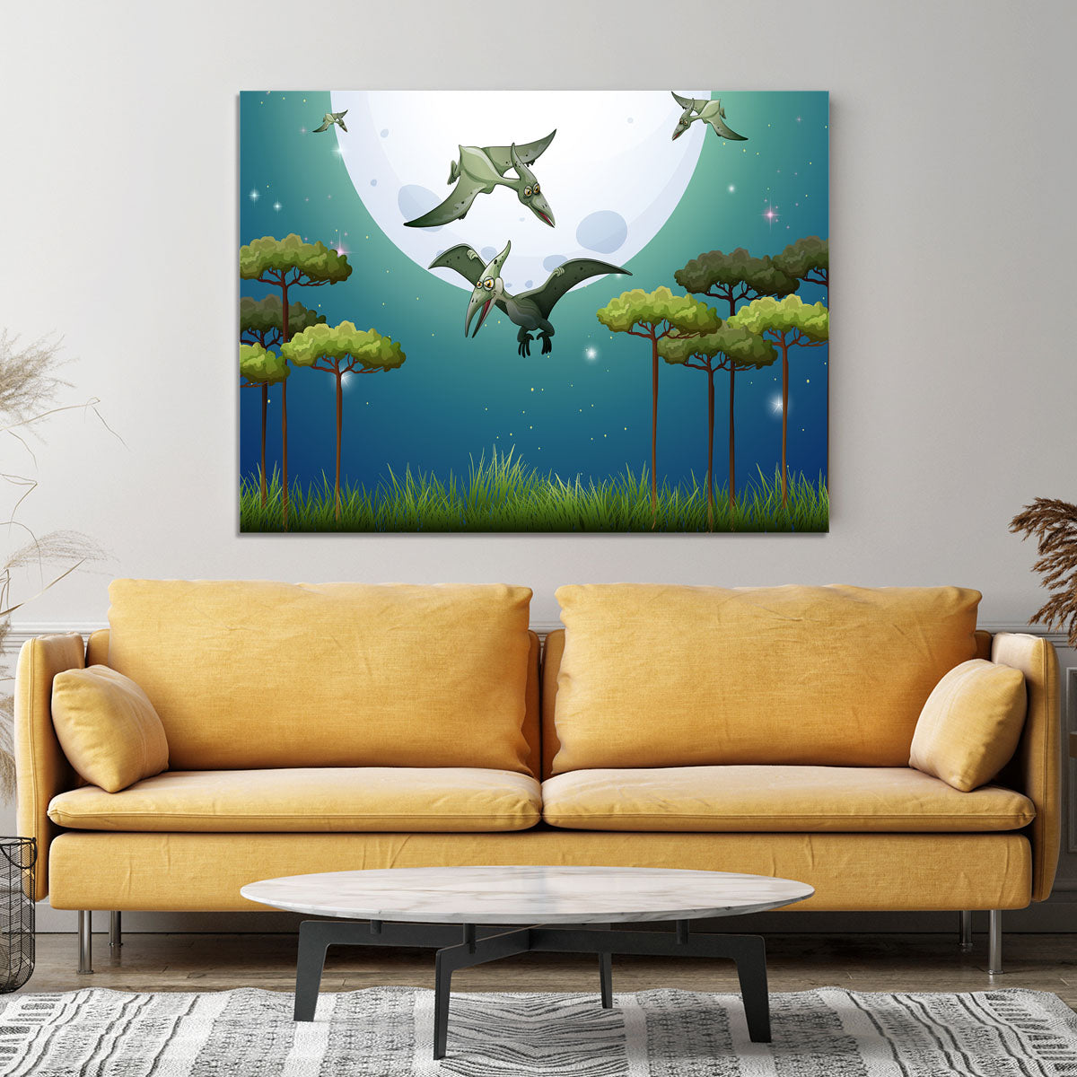 Dinosaurs flying on fullmoon Canvas Print or Poster - Canvas Art Rocks - 4