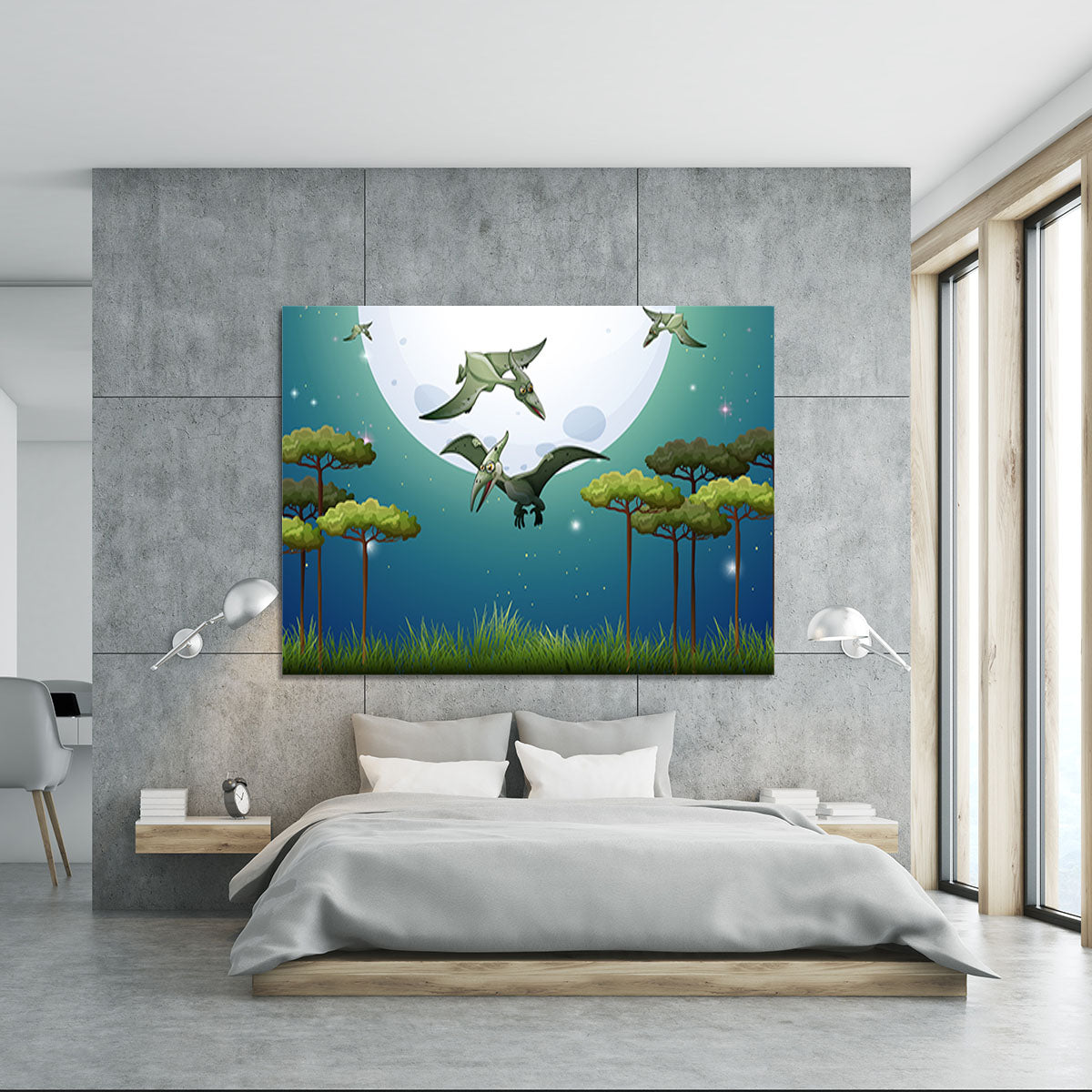 Dinosaurs flying on fullmoon Canvas Print or Poster - Canvas Art Rocks - 5