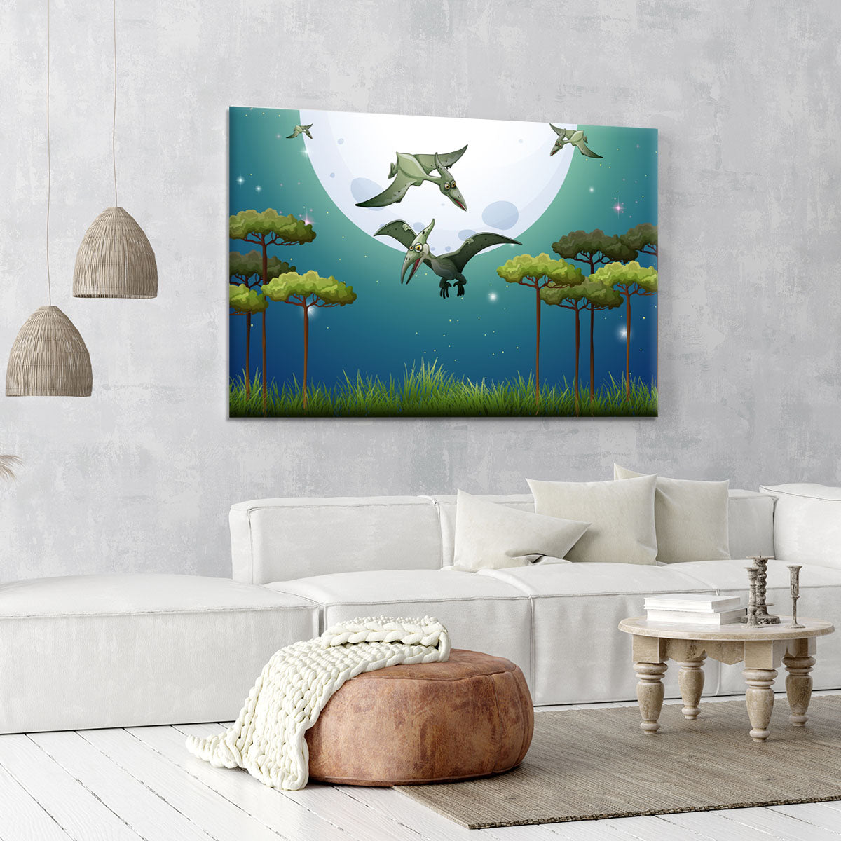 Dinosaurs flying on fullmoon Canvas Print or Poster - Canvas Art Rocks - 6