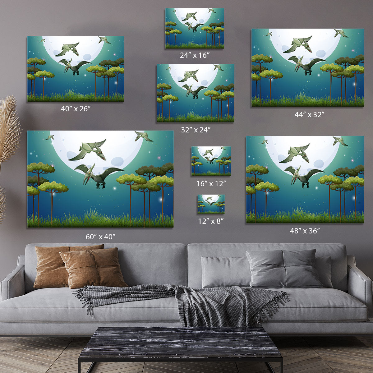 Dinosaurs flying on fullmoon Canvas Print or Poster - Canvas Art Rocks - 7