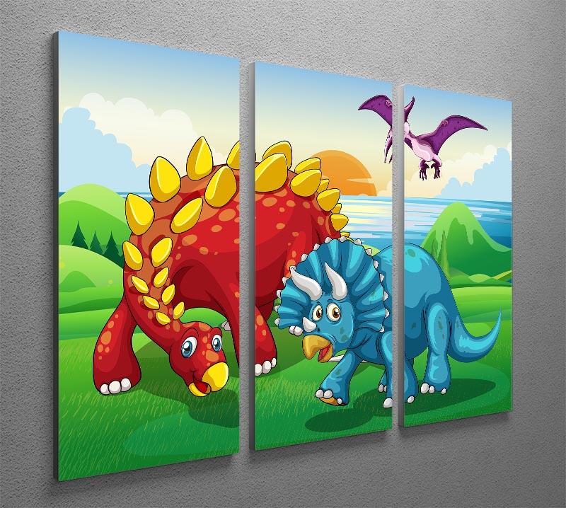 Dinosaurs in the park 3 Split Panel Canvas Print - Canvas Art Rocks - 2