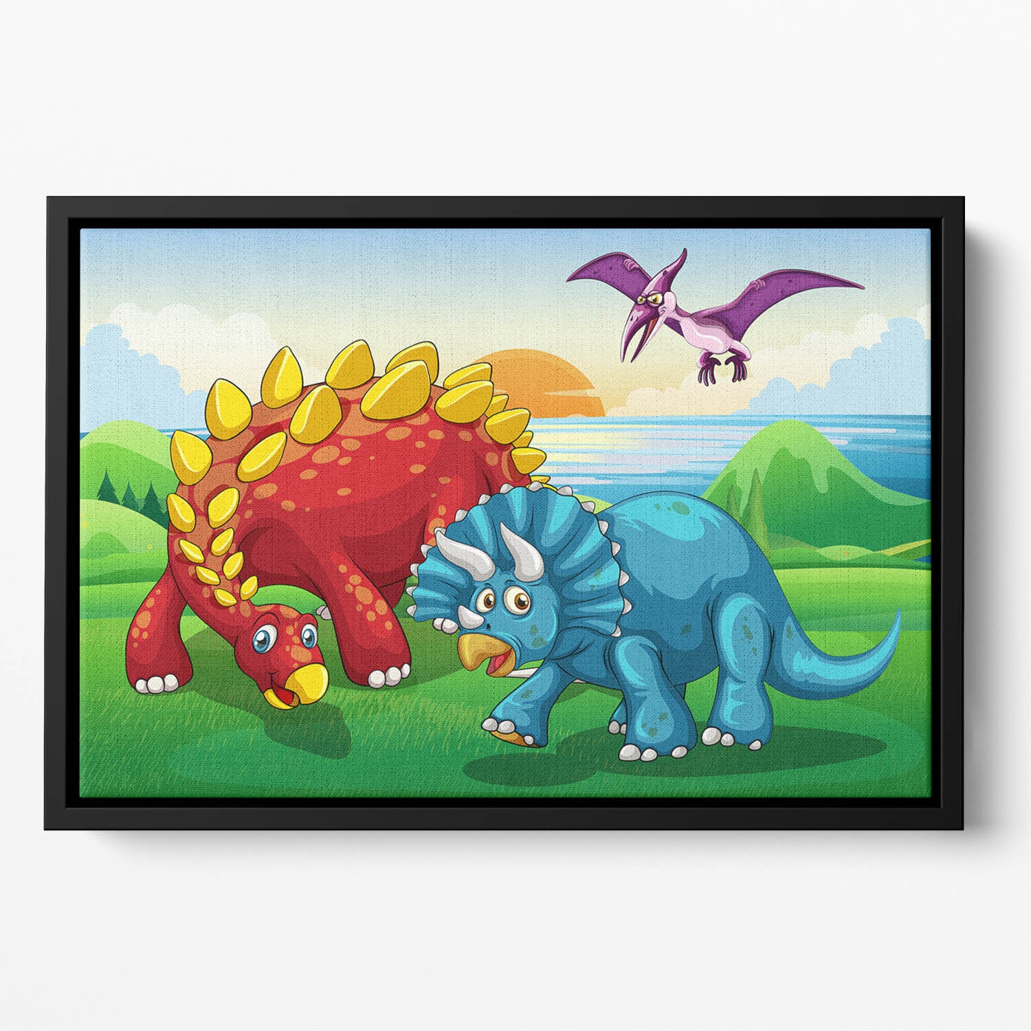 Dinosaurs in the park Floating Framed Canvas