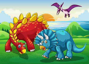 Dinosaurs in the park Wall Mural Wallpaper - Canvas Art Rocks - 1